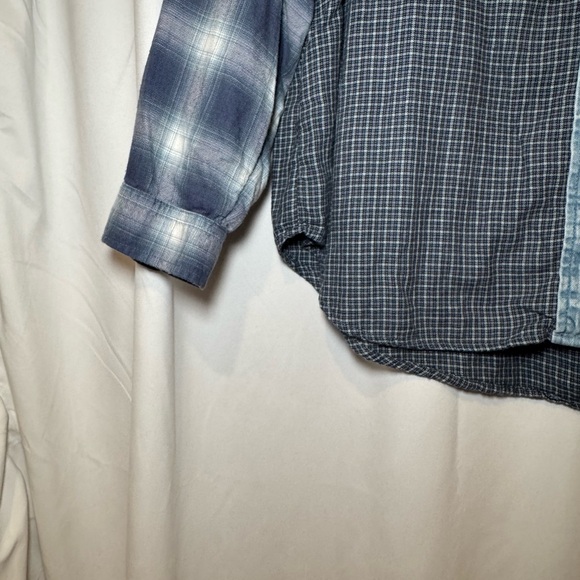 American Eagle Blue Gray Plaid Button Down Shirt Denim Pocket Size L - Picture 6 of 7